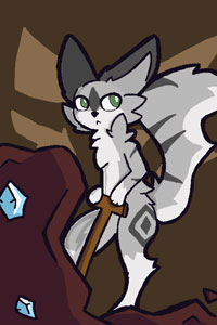 Drawing of a cat mining for diamonds