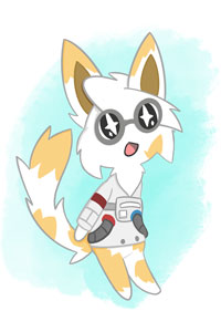 Drawing of a cat wearing a space suit and is amazed!